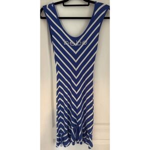 Bebe Womens Dress Blue White Stripe Midi Bodycon Sleeveless Sz XS Made in USA